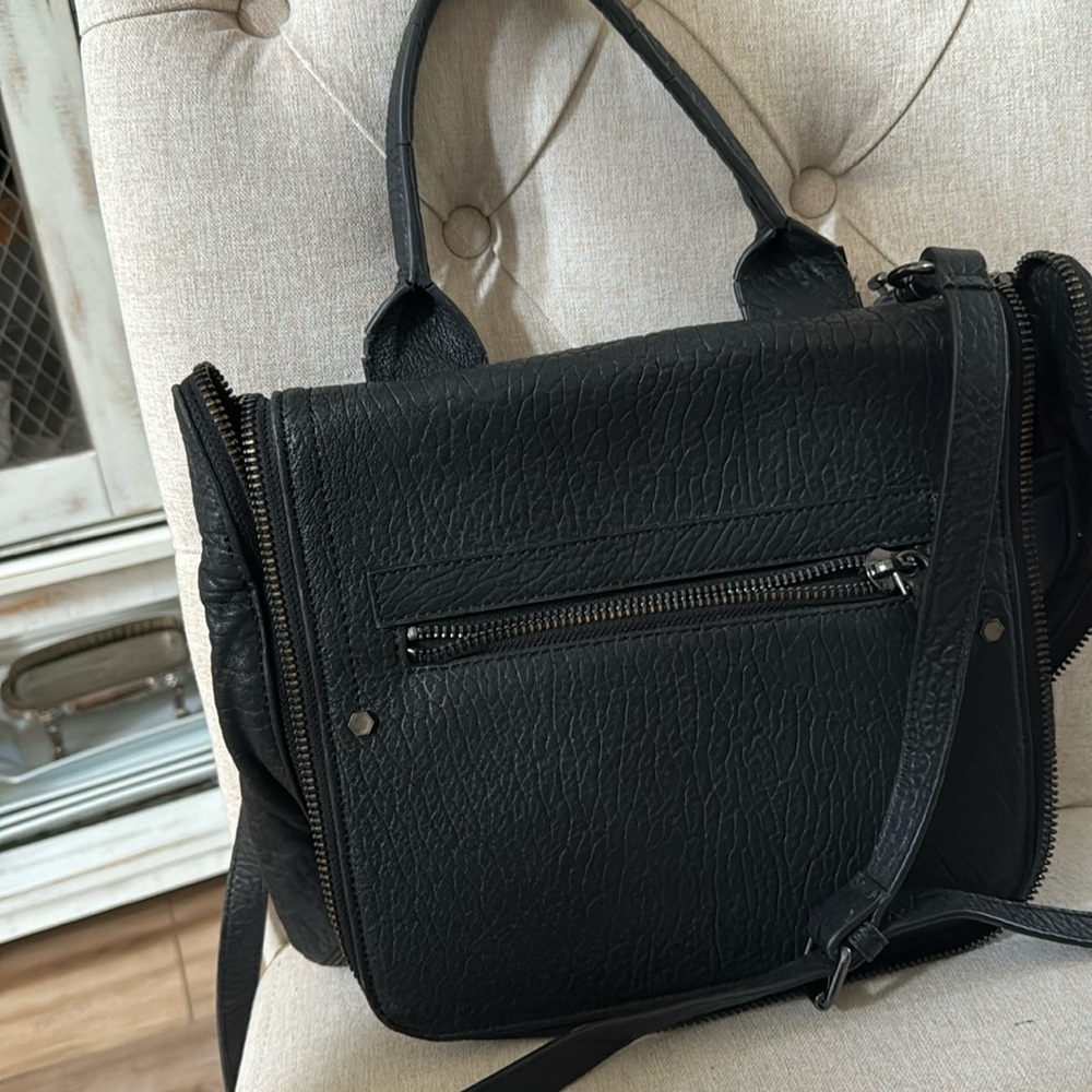 All Saints Black Leather Crossbody Bag